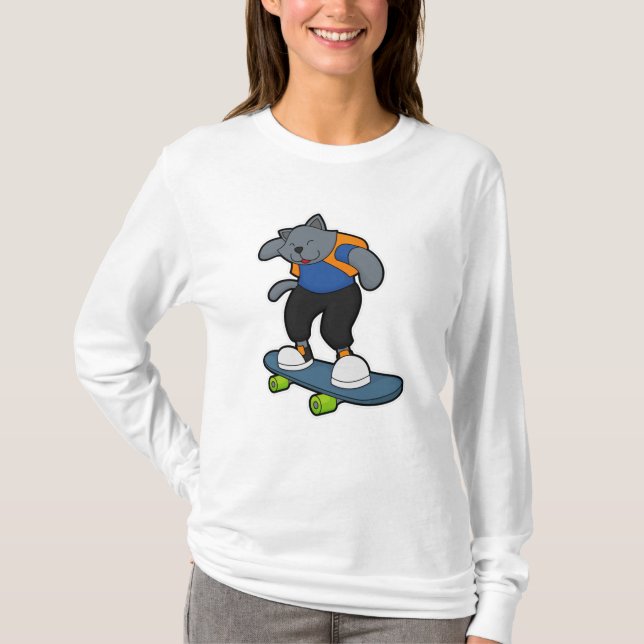 Cat as Skateboarder with Skateboard T-Shirt (Front)
