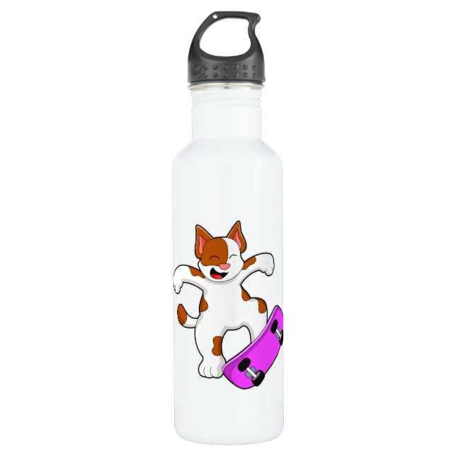 Cat as Skater with Skateboard 710 Ml Water Bottle (Front)