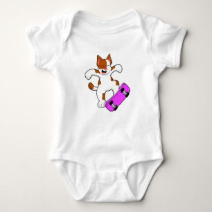 Cat as Skater with Skateboard Baby Bodysuit