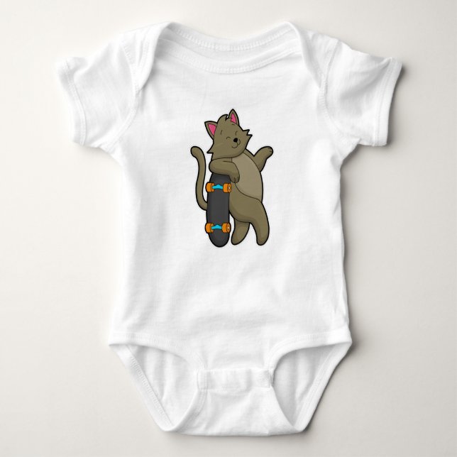 Cat as Skater with Skateboard Baby Bodysuit (Front)