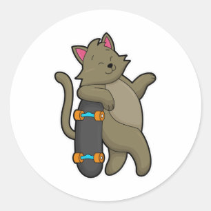Cat as Skater with Skateboard Classic Round Sticker