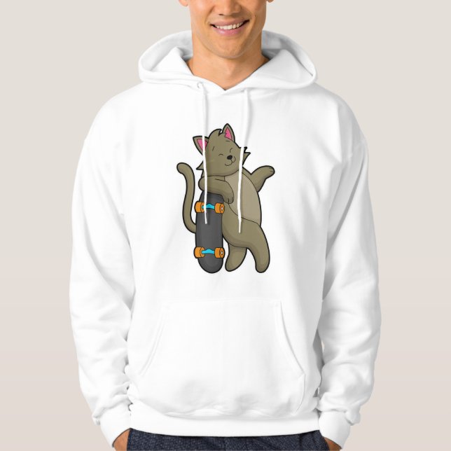 Cat as Skater with Skateboard Hoodie (Front)