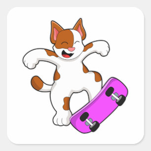 Cat as Skater with Skateboard Square Sticker