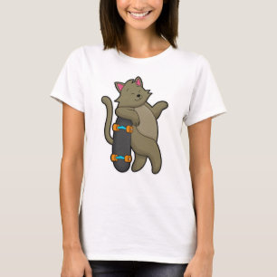 Cat as Skater with Skateboard T-Shirt