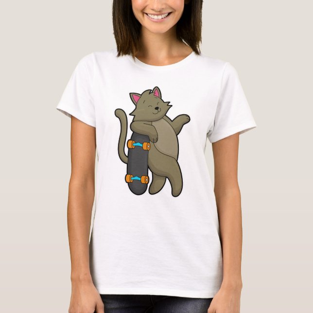 Cat as Skater with Skateboard T-Shirt (Front)