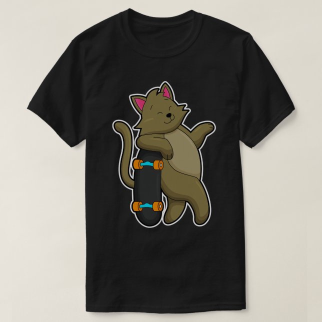 Cat as Skater with Skateboard T-Shirt (Design Front)