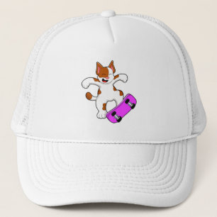 Cat as Skater with Skateboard Trucker Hat