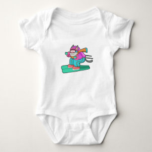 Cat as Ski jumper with Ski & Ski goggles Baby Bodysuit