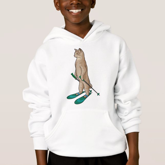 Cat as Skier with Ski & Ski poles (Front)