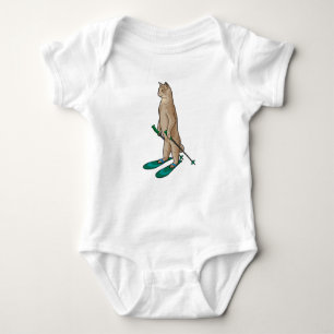 Cat as Skier with Ski & Ski poles Baby Bodysuit