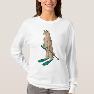 Cat as Skier with Ski & Ski poles T-Shirt