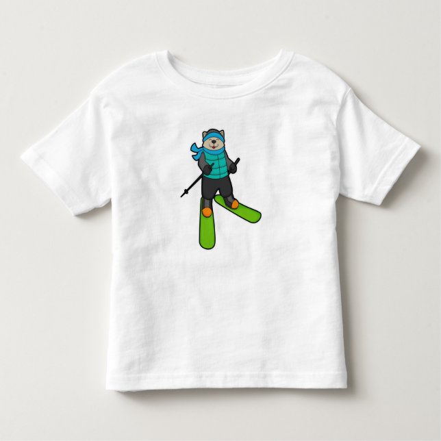 Cat as Skier with Ski Toddler T-Shirt (Front)
