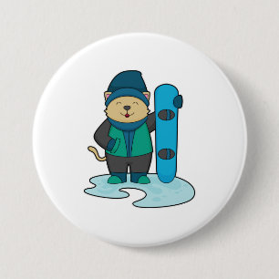 Cat as Snowboarder with Snowboard 7.5 Cm Round Badge