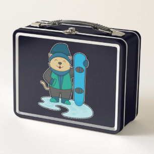 Cat as Snowboarder with Snowboard Metal Lunch Box