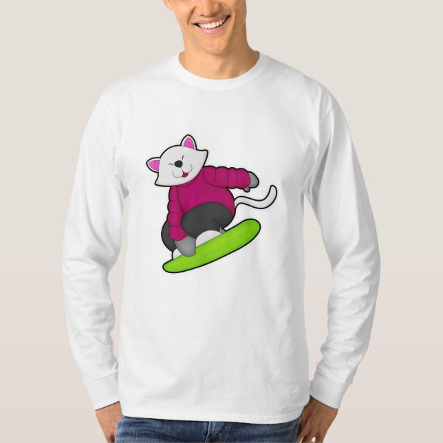 Cat as Snowboarder with Snowboard T-Shirt (Front)