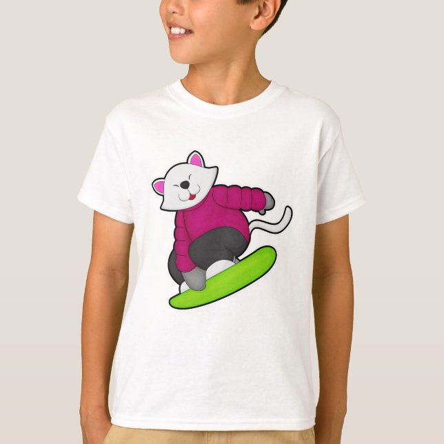 Cat as Snowboarder with Snowboard T-Shirt (Front)