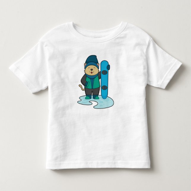 Cat as Snowboarder with Snowboard Toddler T-Shirt (Front)