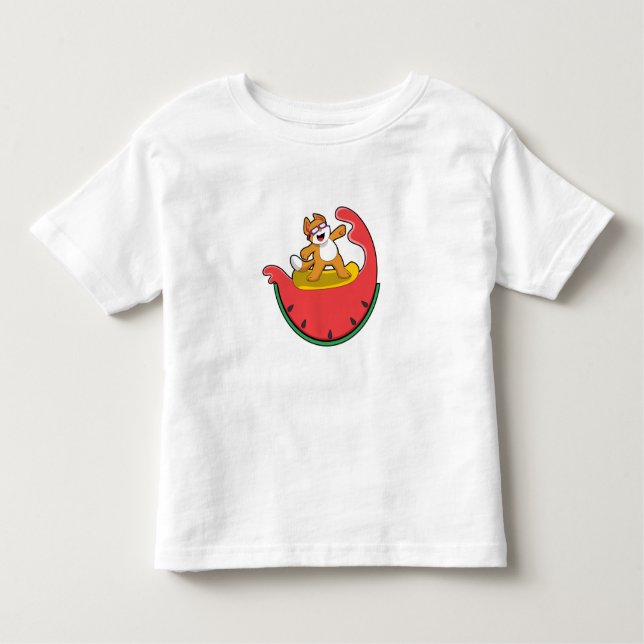 Cat as Surfer with Watermelon Toddler T-Shirt (Front)