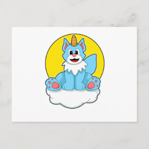 Cat as Unicorn on Clouds & Sun Postcard