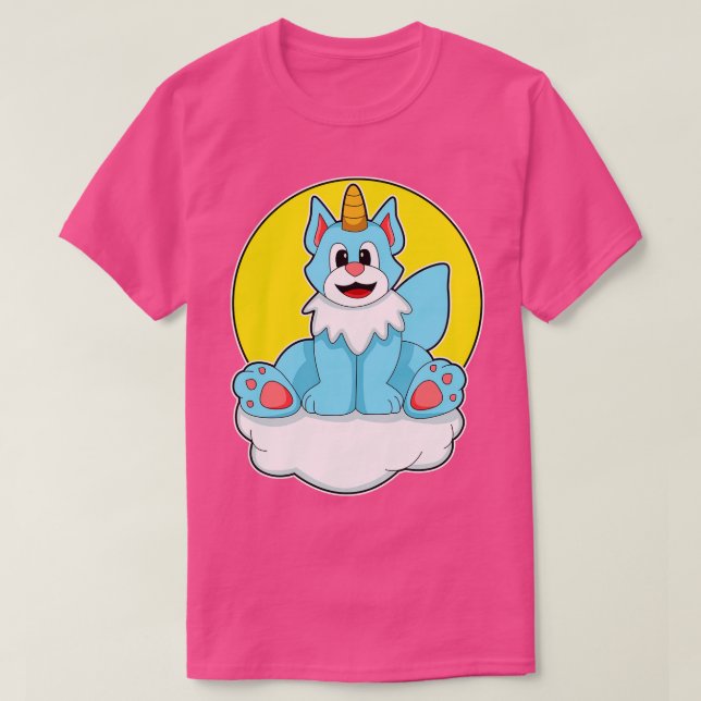 Cat as Unicorn on Clouds Sun T-Shirt (Design Front)