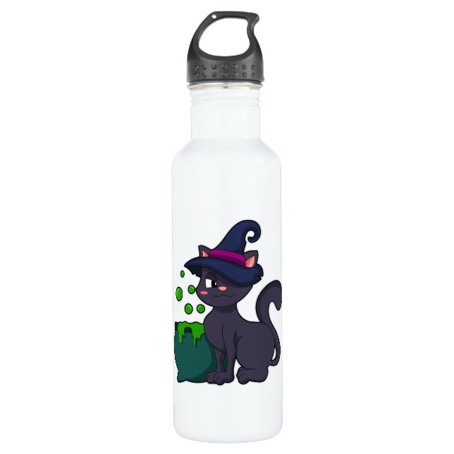 Cat as Witch with Cauldron 710 Ml Water Bottle (Front)