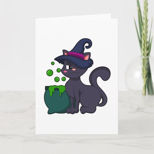 Cat as Witch with Cauldron Card (Front)