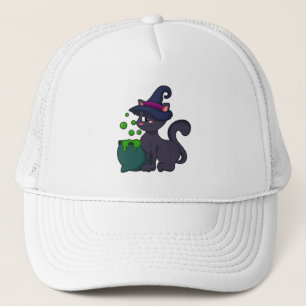 Cat as Witch with Cauldron Trucker Hat
