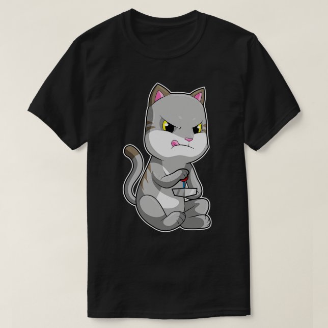 Cat as with Joystick T-Shirt (Design Front)