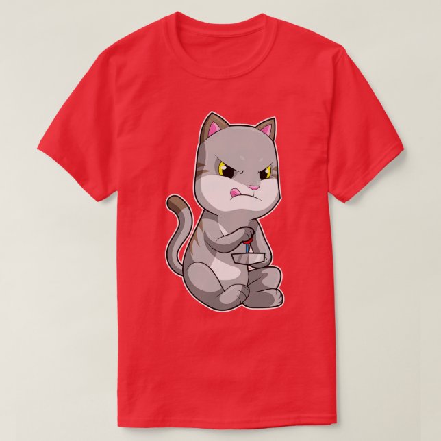Cat as with Joystick T-Shirt (Design Front)