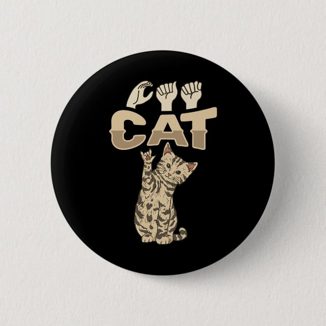 Cat Asl Hand Gesture Deaf Hearing Loss Awareness 1 6 Cm Round Badge (Front)