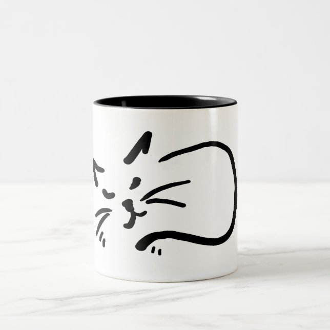 Cat asleep Two-Tone coffee mug (Center)