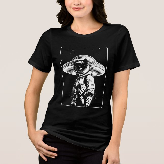 Cat Astronaut Alien UFO Science Fiction Tri-Blend Shirt (Front)