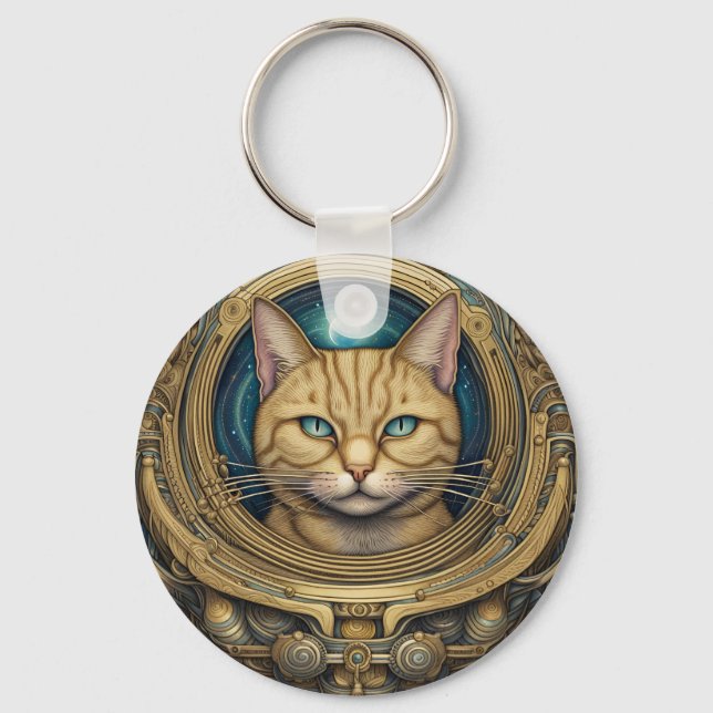 Cat astronaut cyberpunk art  key ring (Front)