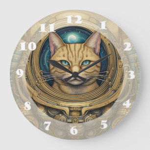 Cat astronaut cyberpunk art large clock