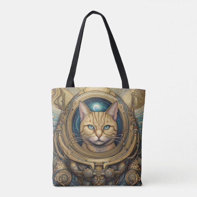 Cat astronaut cyberpunk art  tote bag (Back)