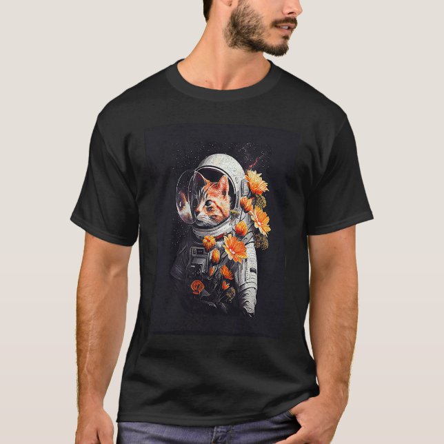 Cat Astronaut Flower T-Shirt (Front)
