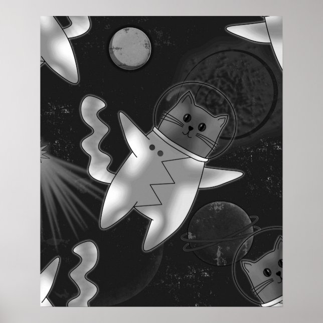Cat astronaut in black and white. poster (Front)