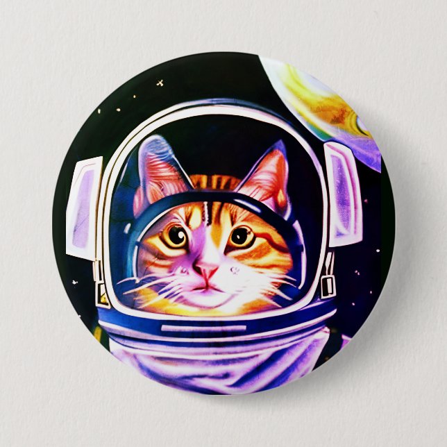 Cat Astronaut in Space 7.5 Cm Round Badge (Front)