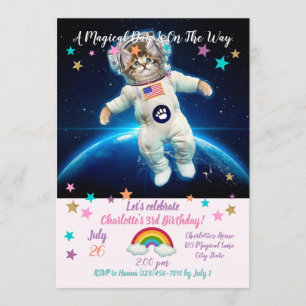Cat astronaut in space invitation
