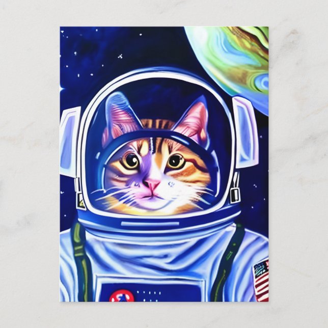 Cat Astronaut in Space  Postcard (Front)