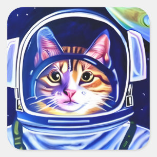 Cat Astronaut in Space  Square Sticker