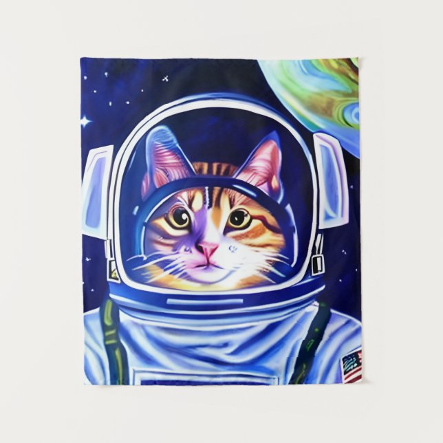 Cat Astronaut in Space  Tapestry (Front)