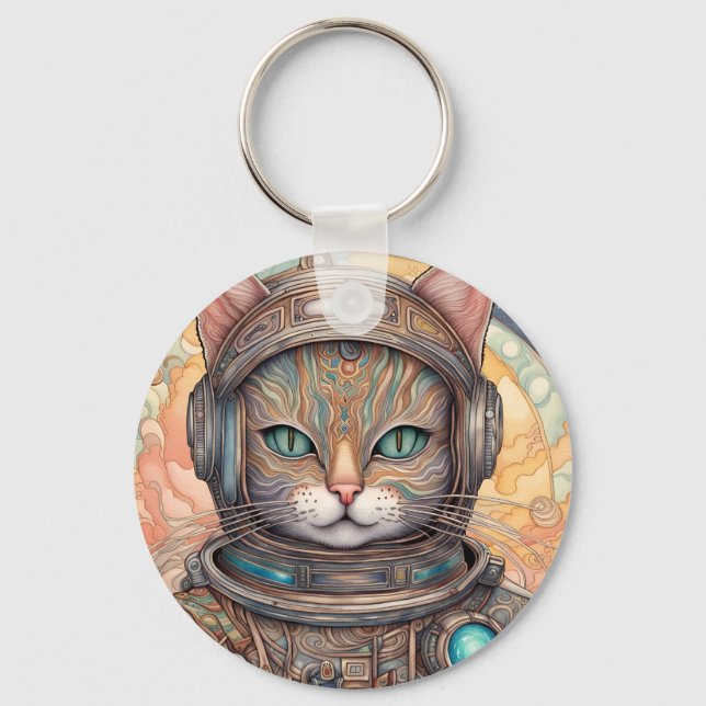Cat Astronaut intricately detailed anime art  Key Ring (Front)