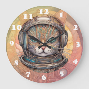Cat Astronaut intricately detailed anime art pain Large Clock