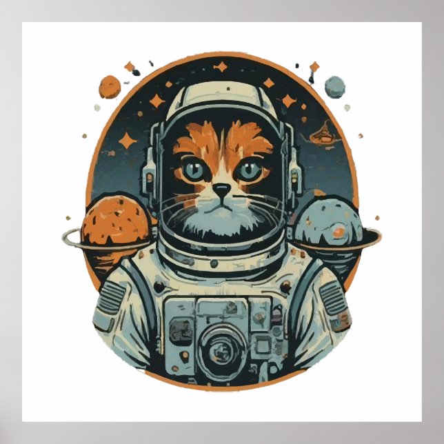 Cat-astronaut on Asteroids Poster (Front)