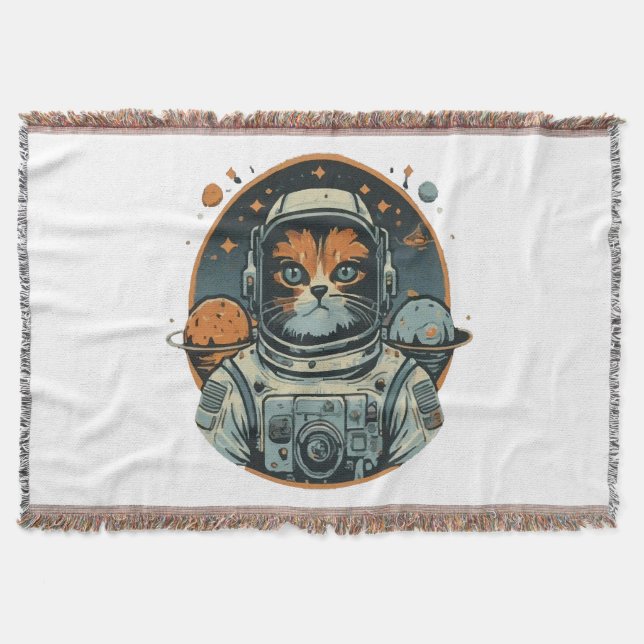 Cat-astronaut on Asteroids Throw Blanket (Front)