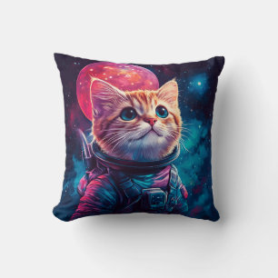 Cat astronaut pink space cushion