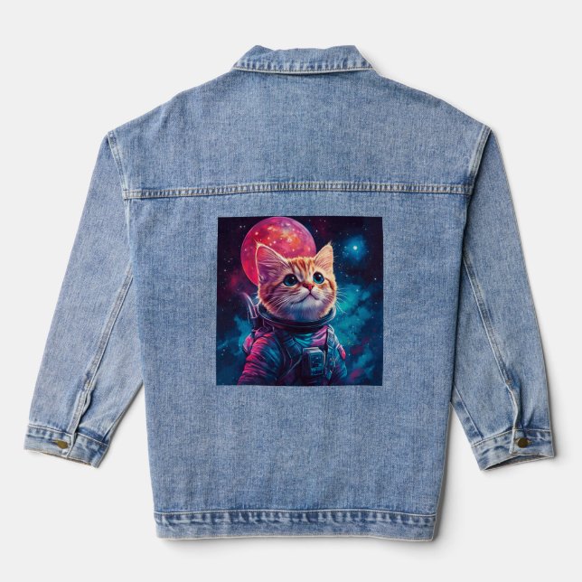 Cat astronaut pink space denim jacket (Back)