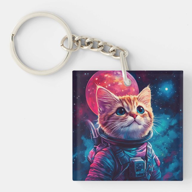 Cat astronaut pink space key ring (Front)