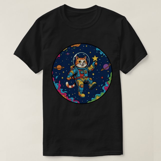 Cat Astronaut - Stargazing Space Adventure T-Shirt (Design Front)